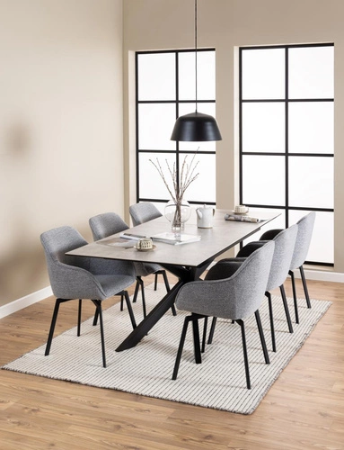 Rozkládací jídelní stůl Irwine Actona šedá keramická deska černé nohy moderní 168–210x90 cm