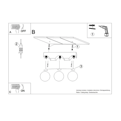Stropní svítidlo BULBO 3 moderní kulaté dřevo a sklo bílé do obýváku SOLLUX