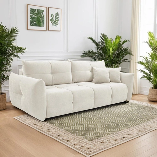 Rozkládací pohovka Bode bílá pro 3 osoby s úložným prostorem a funkcí spaní do obýváku