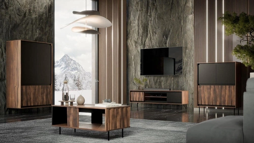 Konferenční stolek Miri obdélníkový ořechový moderní s policí loftový do obýváku 100x54 cm