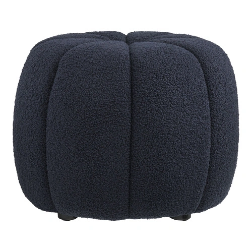 Taburet Paisley námořnicky modrý chlupatý kulatý do obýváku a ložnice