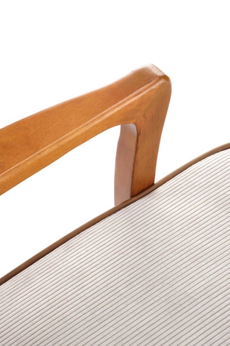 Odpočinkové křeslo Grejs béžové skandinávské do obýváku z látky na dřevěných nohách