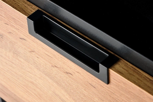 Noční stolek Intesi Tisaia 40 cm dub wotan/černá se zásuvkami, moderní styl do ložnice