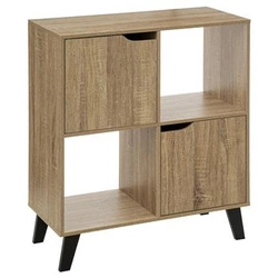 Komoda Ceda moderní dub artisan s policemi a skříňkami na černých nožkách do obýváku 67 cm