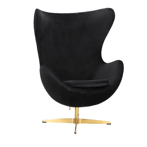 Otočné křeslo Egg černý samet moderní glamour do obýváku a kanceláře zlatá podstava