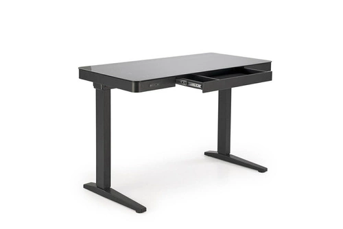 Moderní výškově nastavitelné skleněné psací stůl Alembe Intesi černý s USB portem