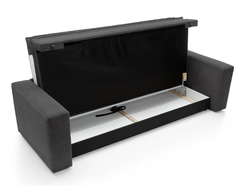 Rozkládací pohovka s úložným prostorem Ulnes, 3místná, manšestrová, antracitová, do obýváku