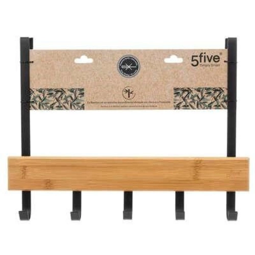 Nástěnný bambusový věšák na dveře Natureo 5five černý do předsíně a koupelny