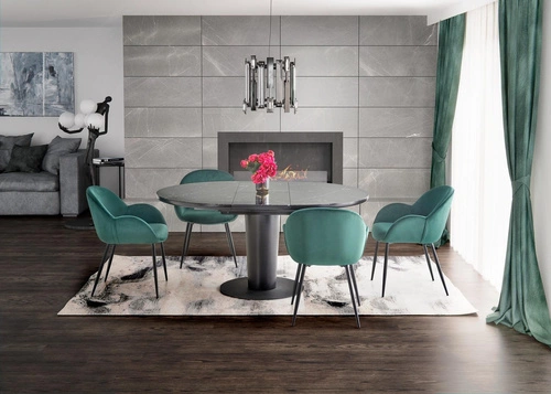 Rozkládací kulatý jídelní stůl Tiano černý mramor moderní do jídelny a obýváku 120-160 cm