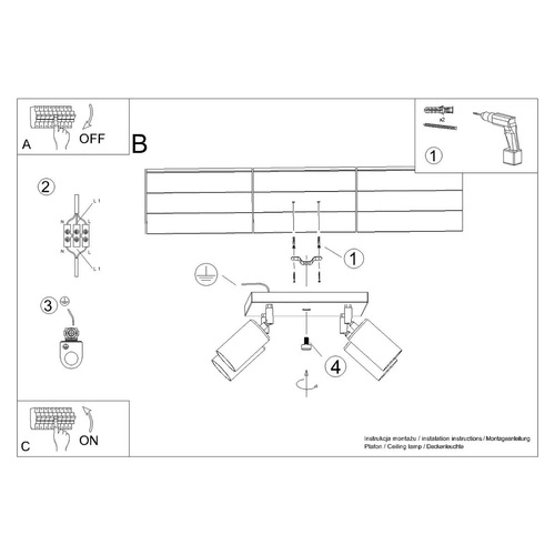Stropní svítidlo WINX 4 černé/chrom moderní kovové do obýváku a ložnice nastavitelné