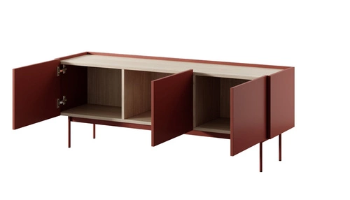 Moderní červená TV skříňka Cashmer 144 cm na nožičkách do obýváku stojící