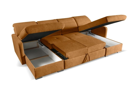 Rohová sedačka Limi U s rozkladem a úložným prostorem do obýváku okrová