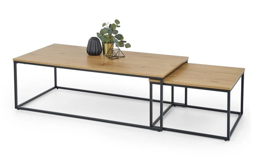 Sada 2v1 loftových konferenčních stolků Moxford dub zlatý a černý do obýváku