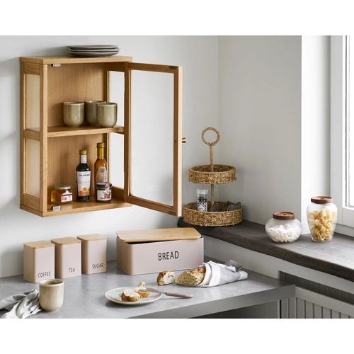 Zamora závěsná skleněná vitrína na alkohol do obýváku dub skandinávský