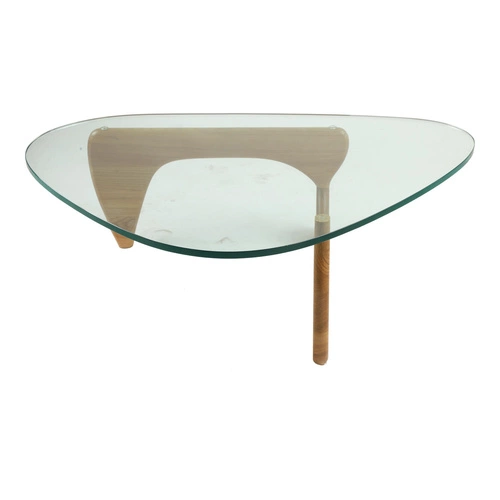 Konferenční stolek Trix inspirovaný Noguchi skleněný s jasanovým dřevem skandinávský do obýváku