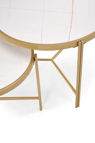 Sada 2 kulatých konferenčních stolků Kalund bílý mramor zlatý moderní glamour do obýváku