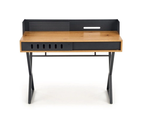 Pracovní stůl Inside industriální s nástavcem a zásuvkou dub zlatý černý 110 cm Intesi