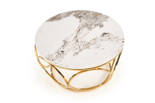 Kulatý konferenční stolek Deyn 80 cm bílý mramor zlatý moderní glamour do obýváku Intesi