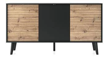 Komoda Tanga 154 cm černá s frézovanými dvířky moderní na nožkách do obýváku Intesi