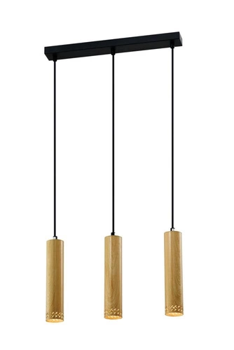 Závěsná lampa Tubo černá 3x25W GU10 stínítko ze dřeva 25cm