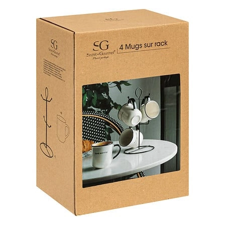 Sada 4 béžových keramických hrnků Alix 200 ml na stojánku na kávu 5five