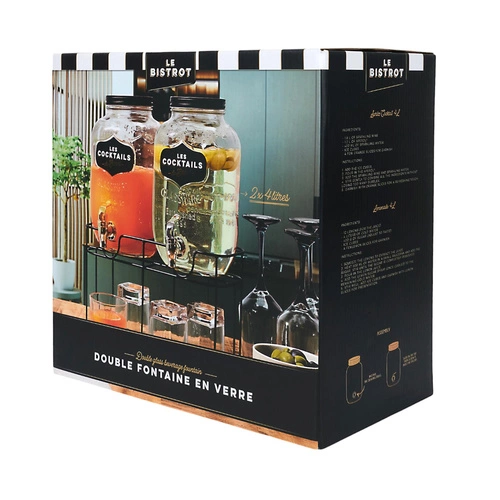 Intesi sada 2 skleněných nádob na nápoje 4 l s kohoutkem na stojanu na párty