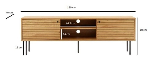 TV stolek dřevěný Lattes dub 150 cm moderní s lamelami na vysokých nohách do obýváku