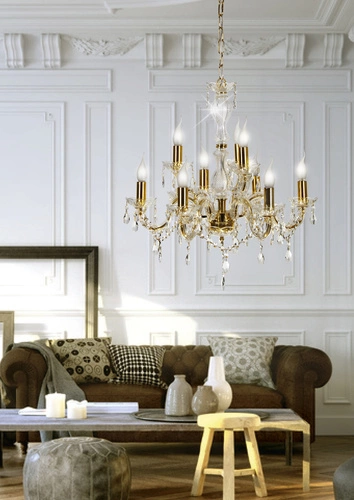 Křišťálový lustr Maria Teresa zlatý 9-ramenný do obýváku a ložnice nastavitelný