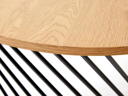 Konferenční stolek Rewal kulatý 80 cm dub zlatý černý loftový do obýváku moderní