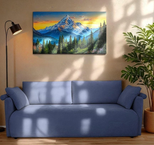 Rozkládací sametová pohovka Mondel tmavě modrá s úložným prostorem pro 3 osoby do obýváku na spaní