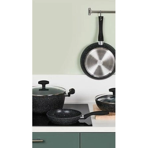 Kovaná hliníková pánev s poklicí 28 cm černá