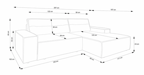 Rohová manšestrová pohovka s rozkladem Molde M levá béžová do obýváku s úložným prostorem