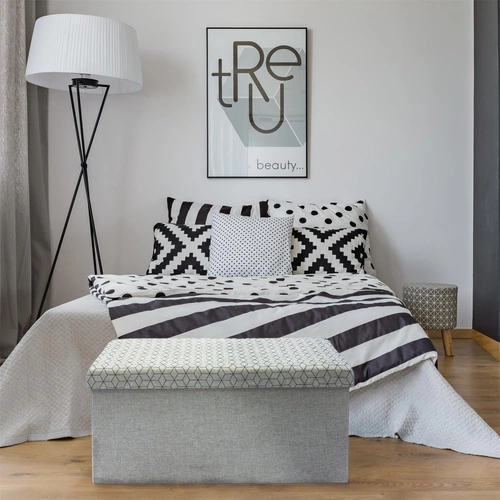 Skládací šedý taburet Intesi Velse s úložným prostorem obdélníkový do obýváku a dětského pokoje