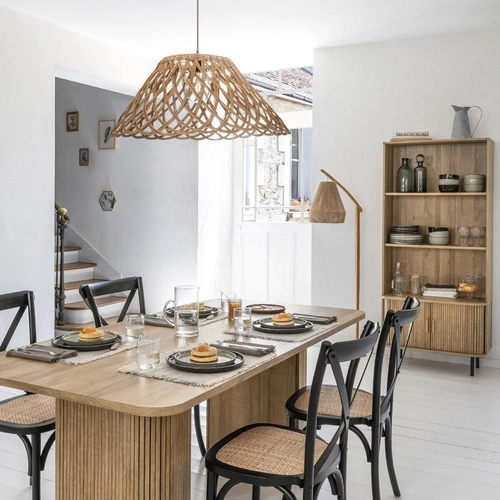 Stojací lampa boho Palm Atmosphera přírodní dřevěná do obýváku s bambusovým stínidlem