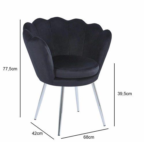 Čalouněná jídelní židle Fiona VIC ve tvaru mušle, sametová černá s područkami, glamour do obýváku
