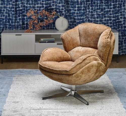 Relaxační křeslo Offred hořčicové do obýváku moderní s podnožkou látka Intesi