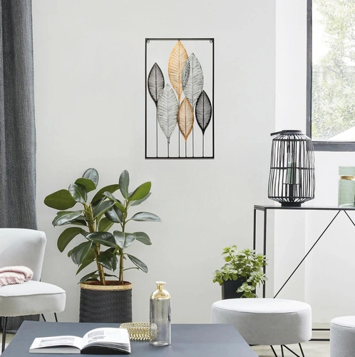 Kovová nástěnná dekorace Leaves Atmosphera loftová ozdoba do obýváku 65x37 cm