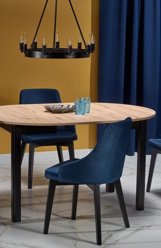 Rozkládací kulatý jídelní stůl Nigo Intesi dub artisan černé nohy 102-142 cm moderní