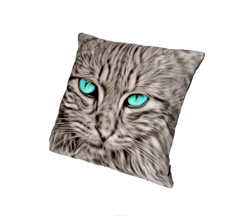 Dekorační polštář Mouton s potiskem kočky sametový antialergenní do obýváku šedý