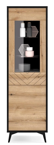 Vitrína na knihy do obýváku Fargo loftová dřevěná v rybí kost s push to open Intesi