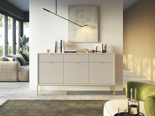 Komoda Delicious drážkovaná kašmír se zásuvkami moderní glamour 154 cm do obýváku Intesi