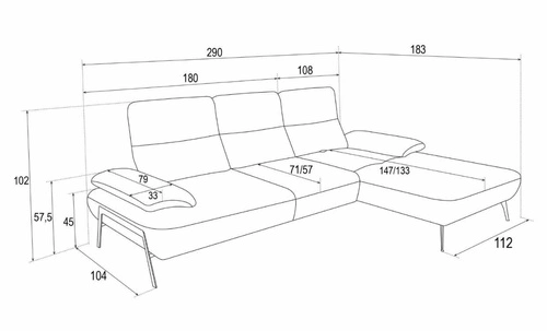 Moderní modrá rohová sedací souprava Rasmus pravá s nastavitelným opěradlem do obýváku Intesi