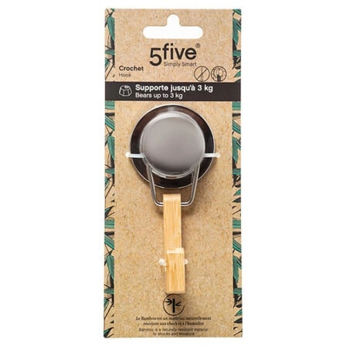 Bambusový koupelnový nástěnný háček s kovem na přísavku boho 5five