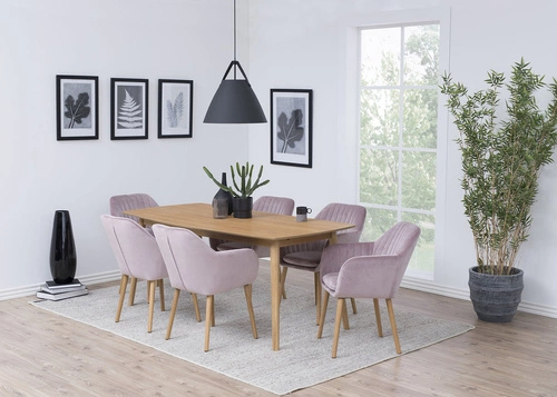 Jídelní židle Emilia Actona sametová růžová s područkami skandinávský glamour