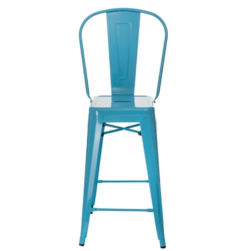Barová židle Paris Back 66 cm modrá kovová s opěrkou k kuchyňskému ostrůvku industriální D2.DESIGN