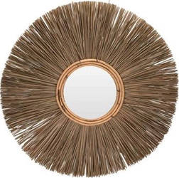 Kulaté boho zrcadlo Kubul 66 cm do předsíně a obýváku v přírodním rámu na stěnu