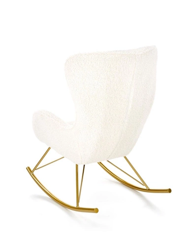 Houpací křeslo Fadil do obýváku krémové boucle glamour na zlatých nohách snadno čistitelné