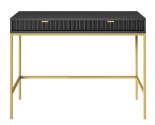Moderní toaletní stolek Delicious černý s drážkovanými zásuvkami a zlatými nohami do ložnice