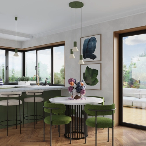 Závěsné svítidlo ESTRIA 3P loft béžovo-zelené nad stůl do obýváku a jídelny