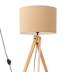 Stojací lampa do obýváku NATT moderní dřevěný trojnohý podstavec s taupe stínidlem 140 cm